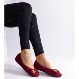 D/CEO Burgundy ballet flats decorated with an Esdras bow and brooch red