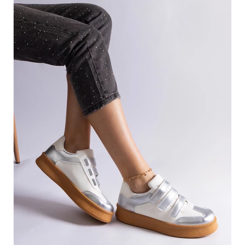 D/CEO Mena silver sneakers with Velcro fastening