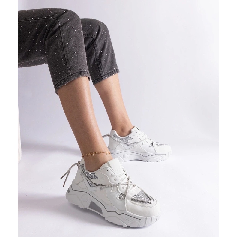 D/CEO White women's sneakers with Agar glitter D/CEO White women's sneakers with Agar glitter