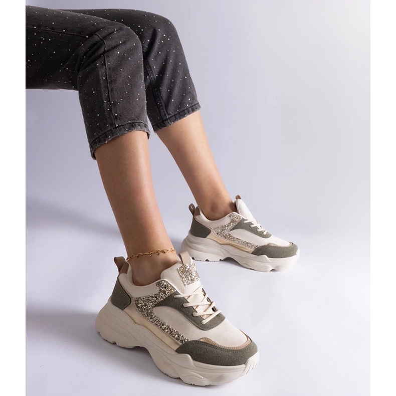 D/CEO Green sneakers with glitter Clorinda inserts