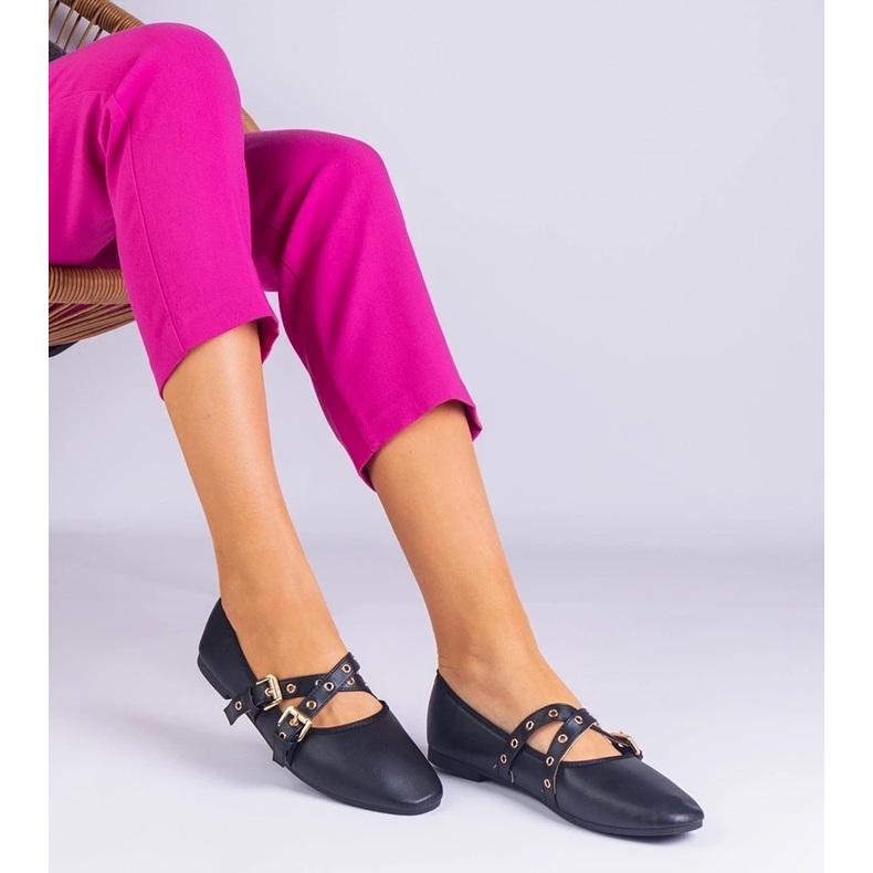 D/CEO Black ballerinas made of eco -leather decorated with Emmarino buckles D/CEO Black ballerinas made of eco -leather decorated with Emmarino buckles