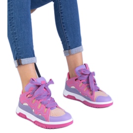Pink women's sneakers with decorative lacing