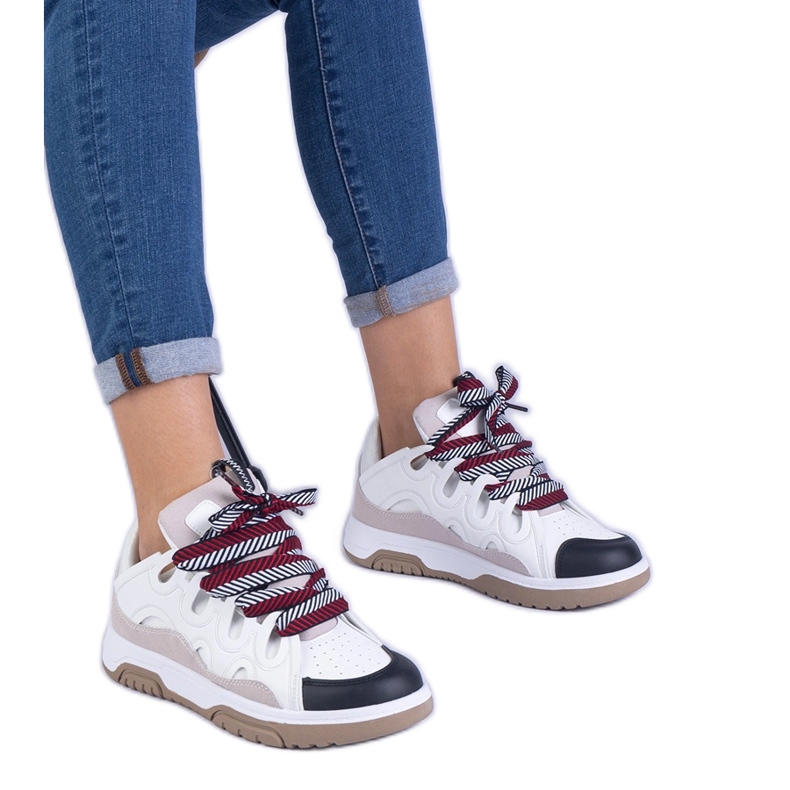 White women's sneakers with decorative lacing