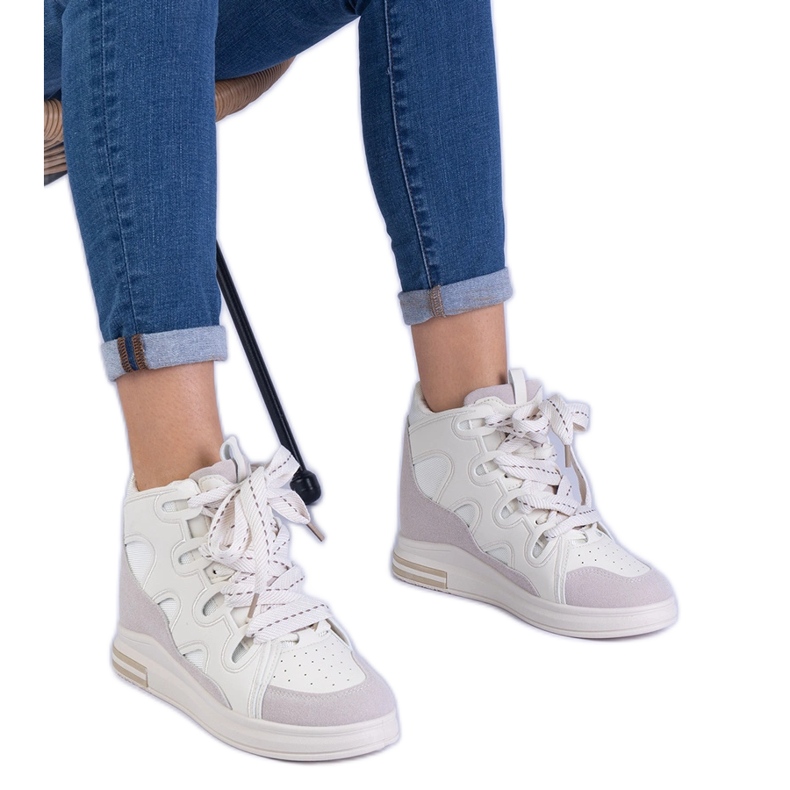 White women's sneakers with thick laces