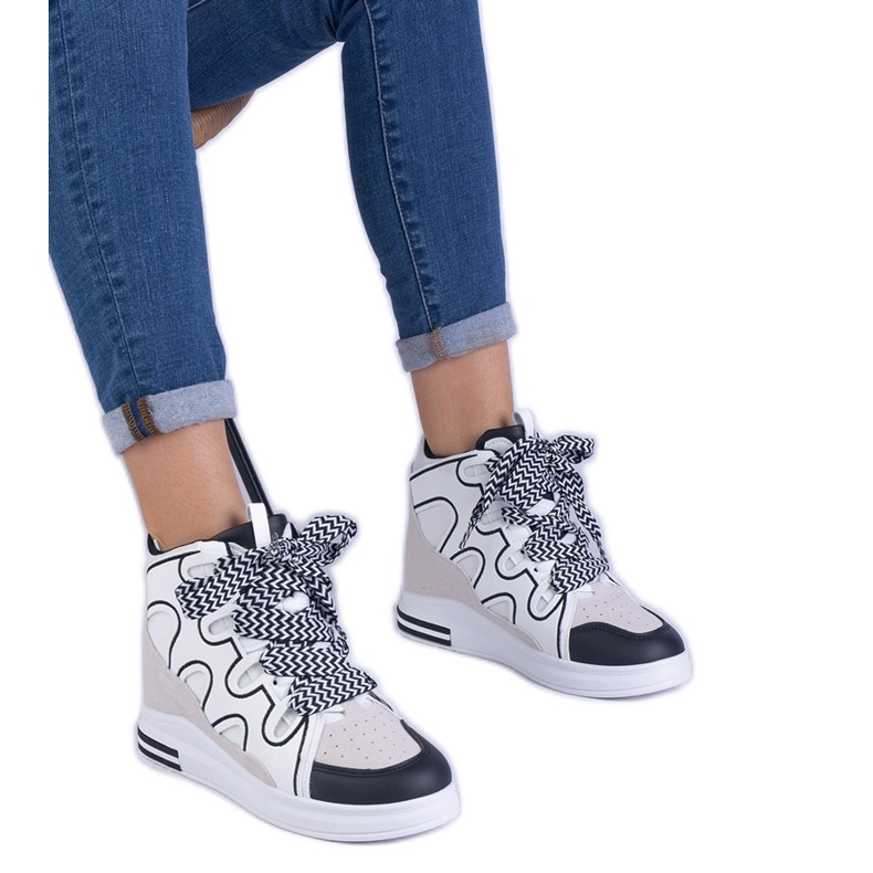 White women's sneakers with thick laces