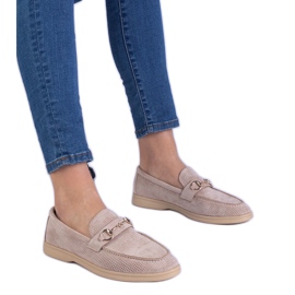 Brown Openwork Ekozamszamowe loafers with a golden decoration