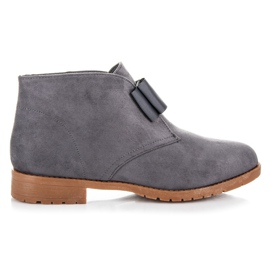 Ideal Shoes Flat boots with a bow grey
