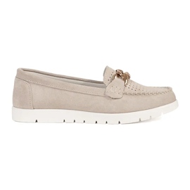 Goodin Beige leather loafers with a chain on the platform