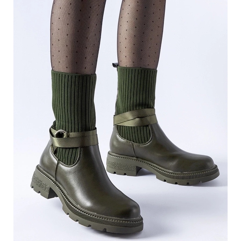 D/CEO Dark green insulated sock ankle boots by Picker
