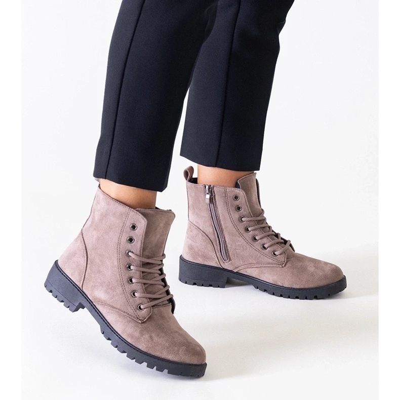 D/CEO Brown eco-suede worker boots on the Barosa platform
