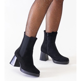 D/CEO Black boots with a square toe on a heel, eco-suede Hesca D/CEO Black boots with a square toe on a heel, eco-suede Hesca