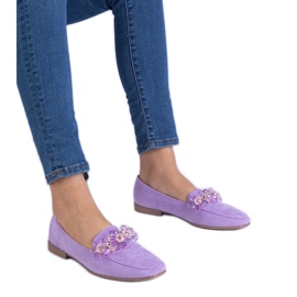 Violet eco -scholar moccasins with crystals purple