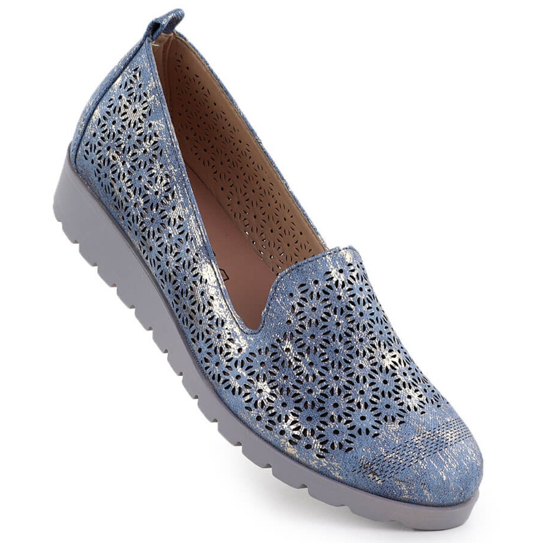 Women's shoes on the elevation of openwork gilded dormitories M. Daszyński MR1628-20 blue