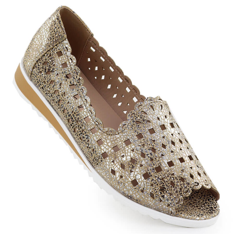 Women's openwork shoes open toe golden Jezzi ASA135-1