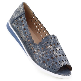 Women's openwork shoes open toe jeans gilded Jezzi ASA135-1 blue