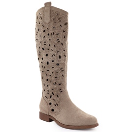 Women's openwork boots suede beige s.barski HY51-176