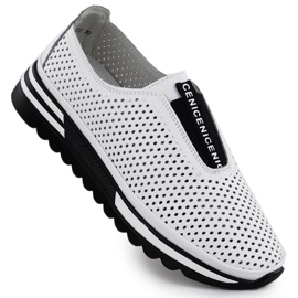 Women's leather shoes slipped openwork white s.barski LR51-672