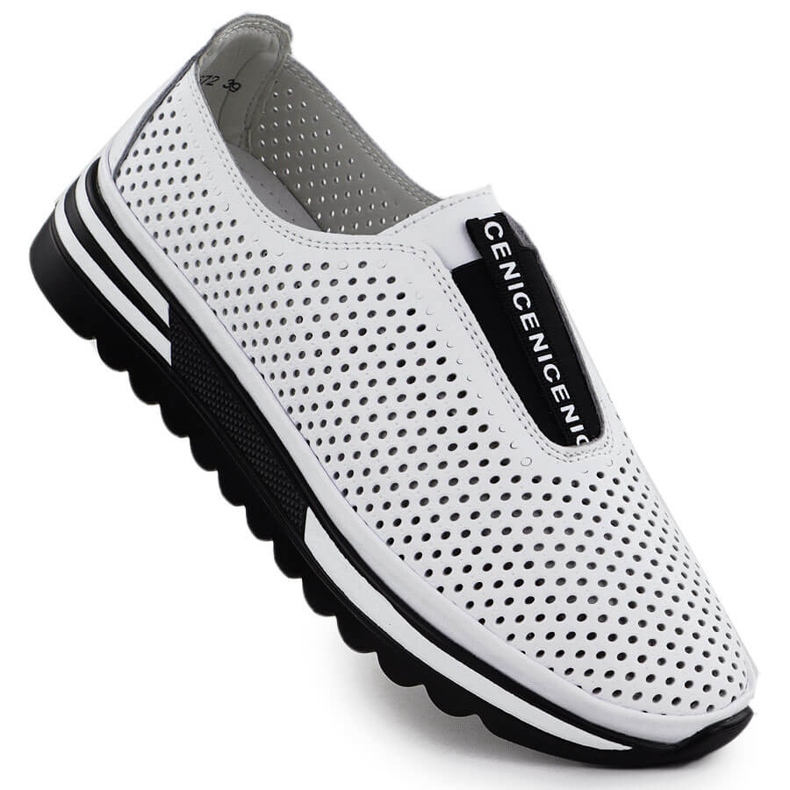 Women's leather shoes slipped openwork white s.barski LR51-672