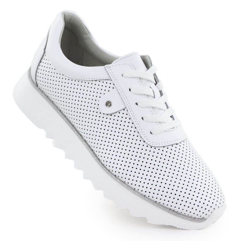 S.Barski Women's leather shoes on the Openwork Platform Białe S. Barski LR51-629 white