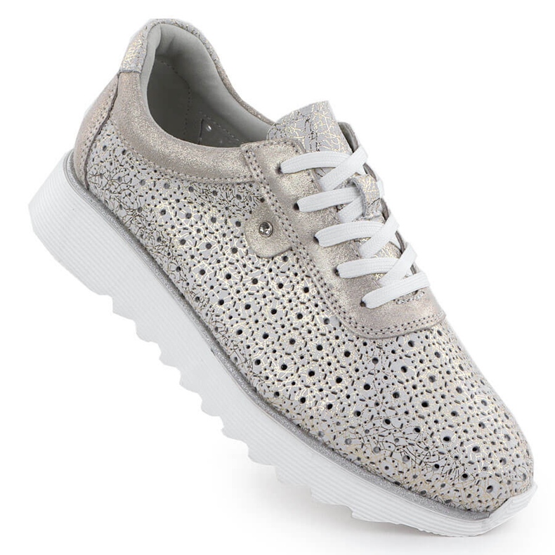 S.Barski Women's leather shoes on the Openwork Platform Złote S. Barski LR51-927 golden