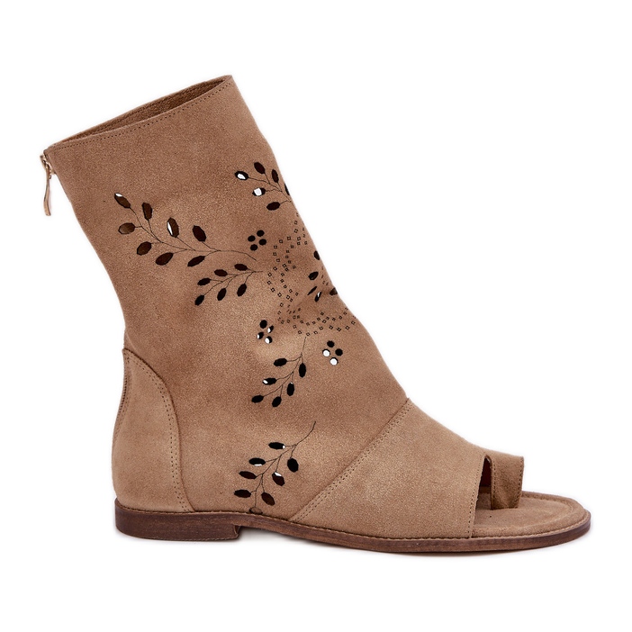 Zazoo 3437 Women's Suede Sandals with a Zipper Upper, Beige Zazoo 3437 Women's Suede Sandals with a Zipper Upper, Beige