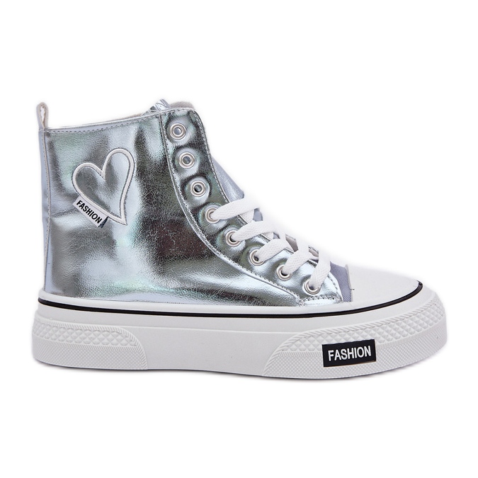 Metallic high women's sneakers with hearts blue