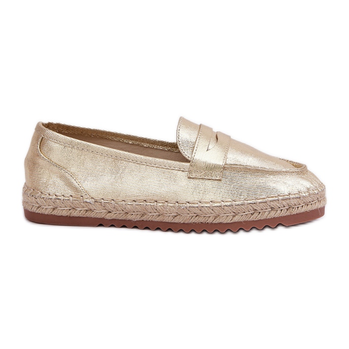 Women's espadrilles with a jute braid on a flat gold sole golden