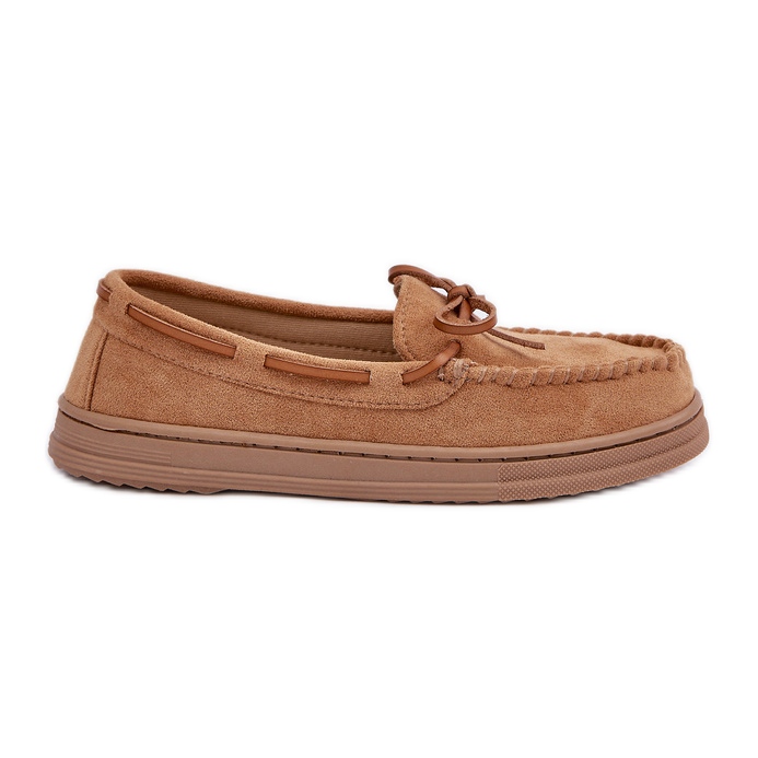 Women's loafers on a flat sole Camel brown