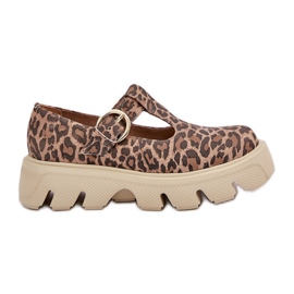 Suede shoes with a zazoo leopard print buckle 20183 brown
