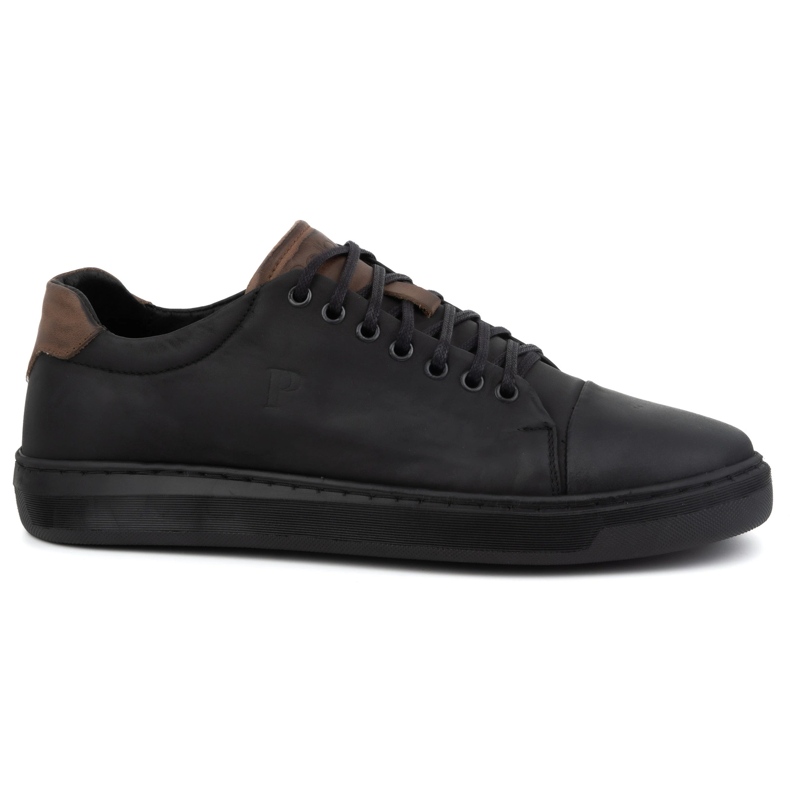 Polbut Men's leather shoes 2109 black with brown