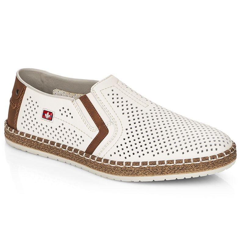 Men's openwork leather shoes, white rieker B5297-80