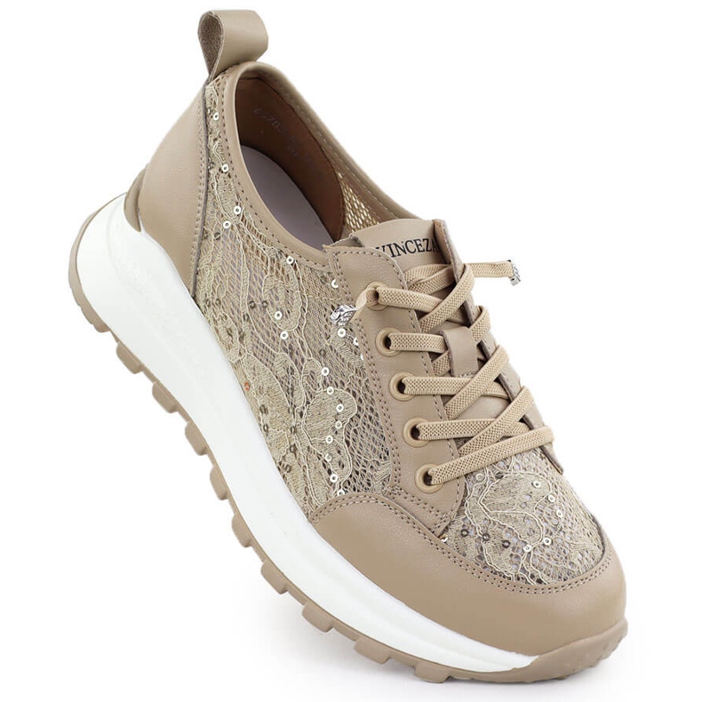 Women's shoes sneakers with lace beige Vinceza 66783