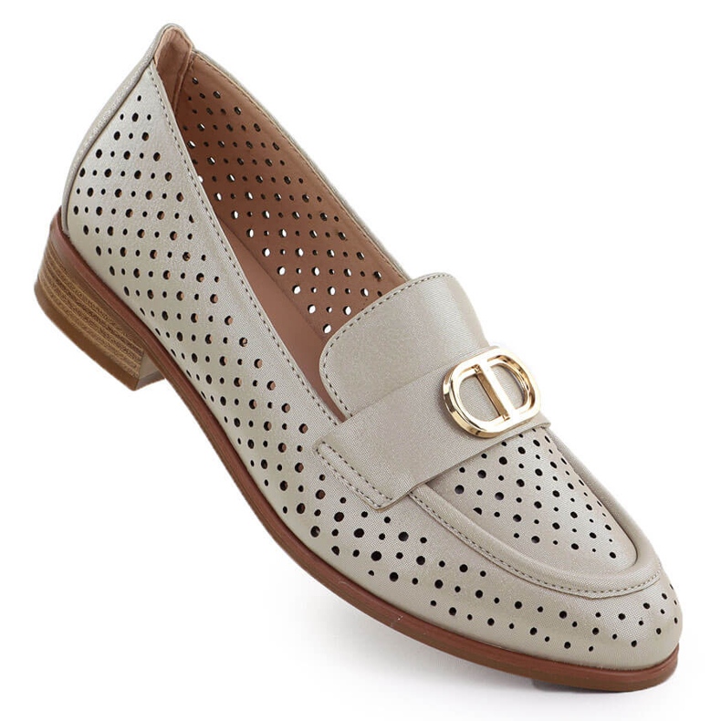 Women's shoes openwork golden loafers Vinceza 58516