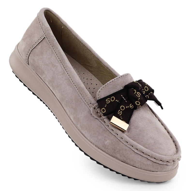 Leather suede loafers with a bow beige Filippo Dp6457 Leather suede loafers with a bow beige Filippo Dp6457