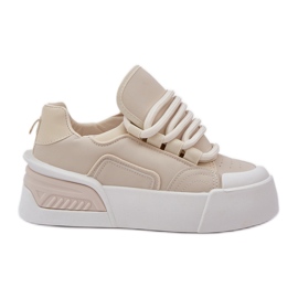 Women's sneakers with thick laces on the platform beige