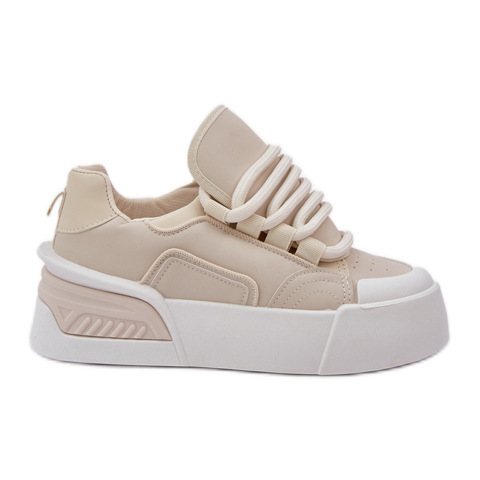 Women's sneakers with thick laces on the platform beige