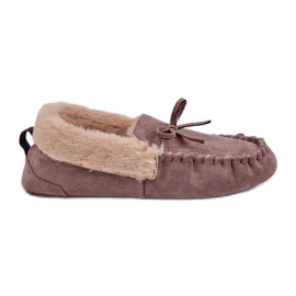 Moccasins Women's slippers with fur dark beige kleogoria