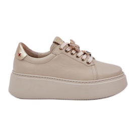 Women's leather sneakers on the platform with Chebello 4292 light beggar decorations beige