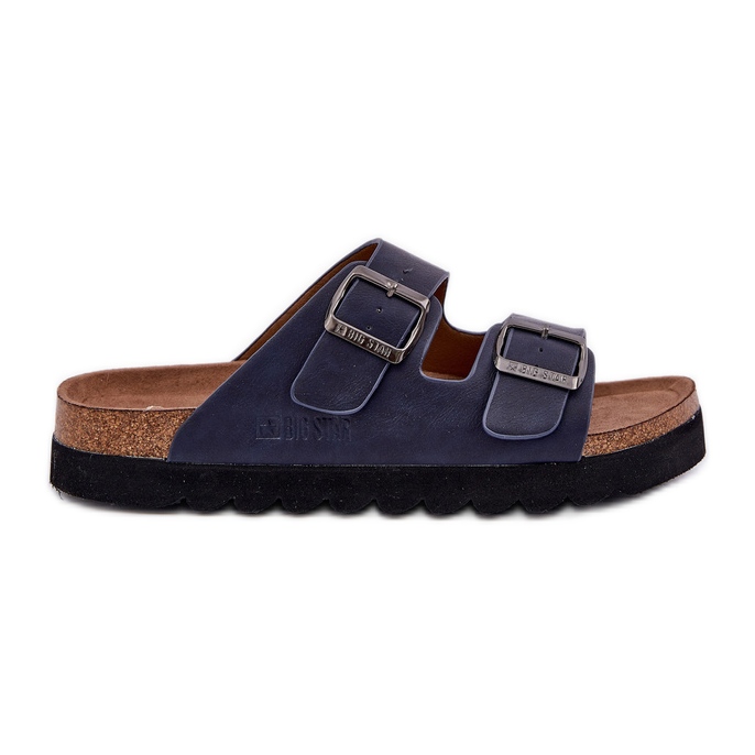 Lightweight men's slippers with eco leather buckles big star nn174530 navy blue