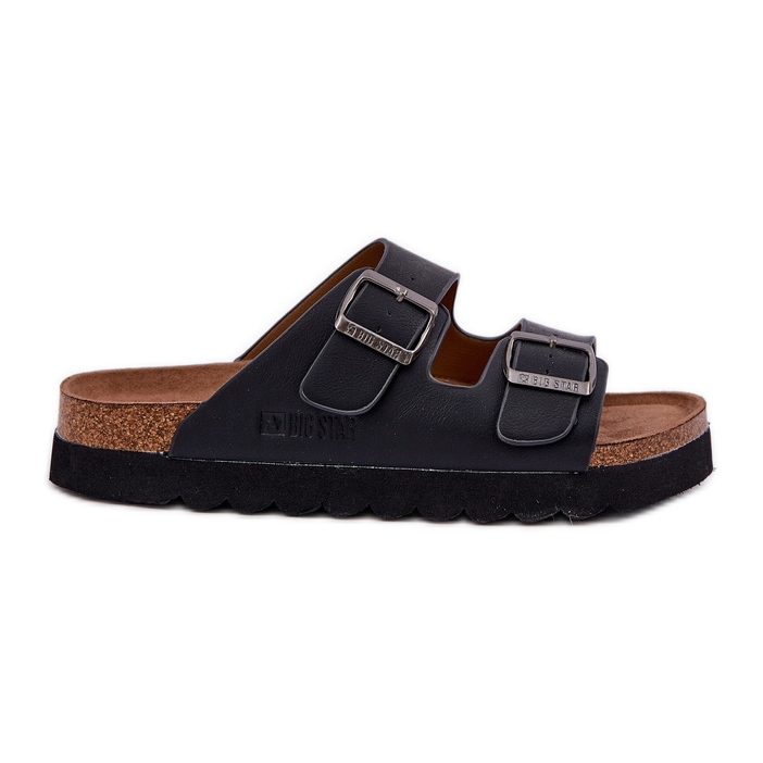 Lightweight men's slippers with eco leather buckles big star nn174531 black