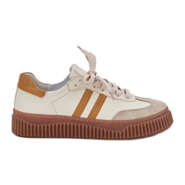 Zazoo N1068S6 leather low women's sneakers on the platform beige
