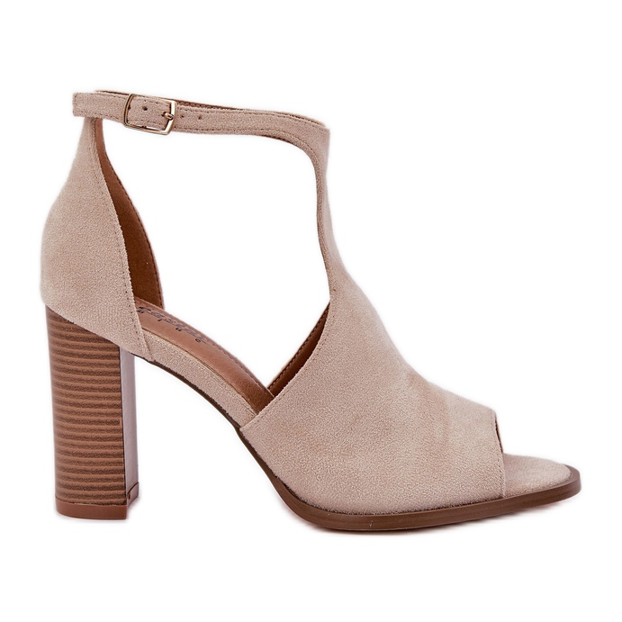 Sandals on the Eco suede pillar light beige