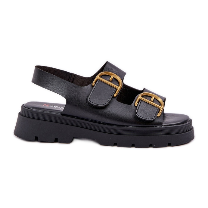 Eco leather sandals with black clamps