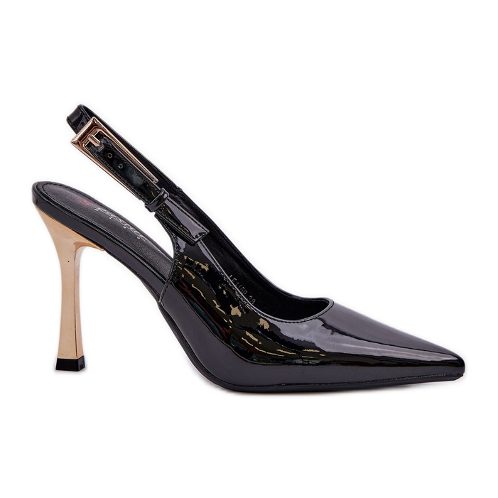 Varnished high heels with an open heel and pointed toes black