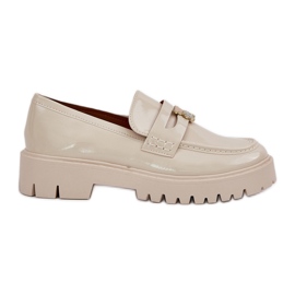 Painted women's loafers with pins beige bear