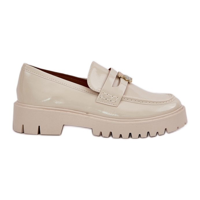 Painted women's loafers with pins beige bear