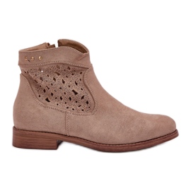 Flat-heeled women's openwork boots s.barski HY51-113 beige