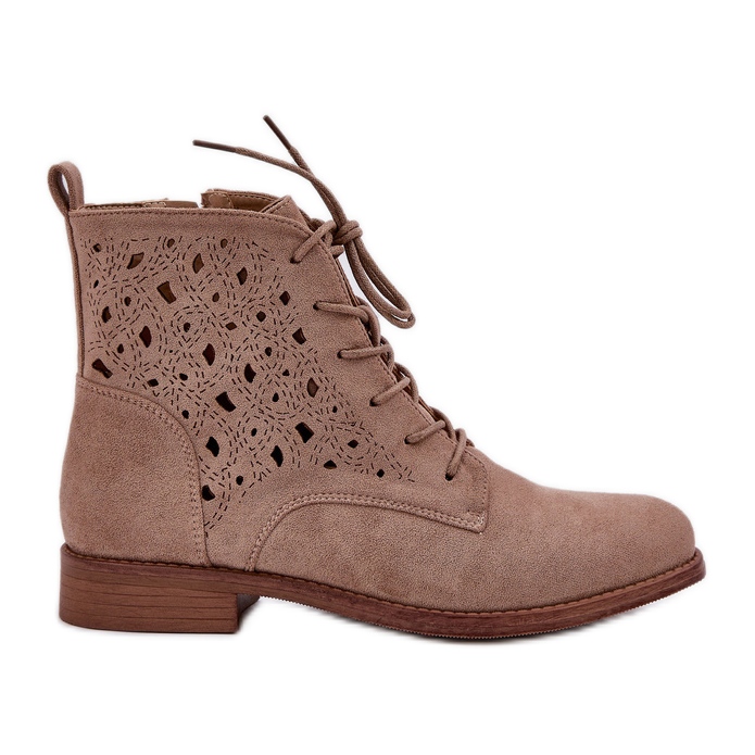 S.Barski Suede lace-up boots with an openwork pattern S. Barski HY51-136 beige S.Barski Suede lace-up boots with an openwork pattern S. Barski HY51-136 beige
