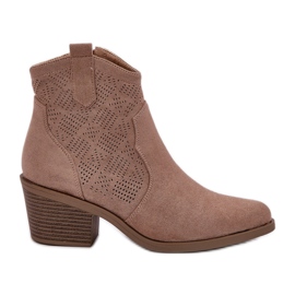 S.Barski Cowboy boots for eco suede openwork zip beige