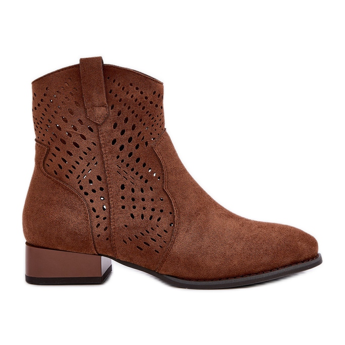 Jezzi Low -heeled women's openwork boots brown Jezzi Low -heeled women's openwork boots brown
